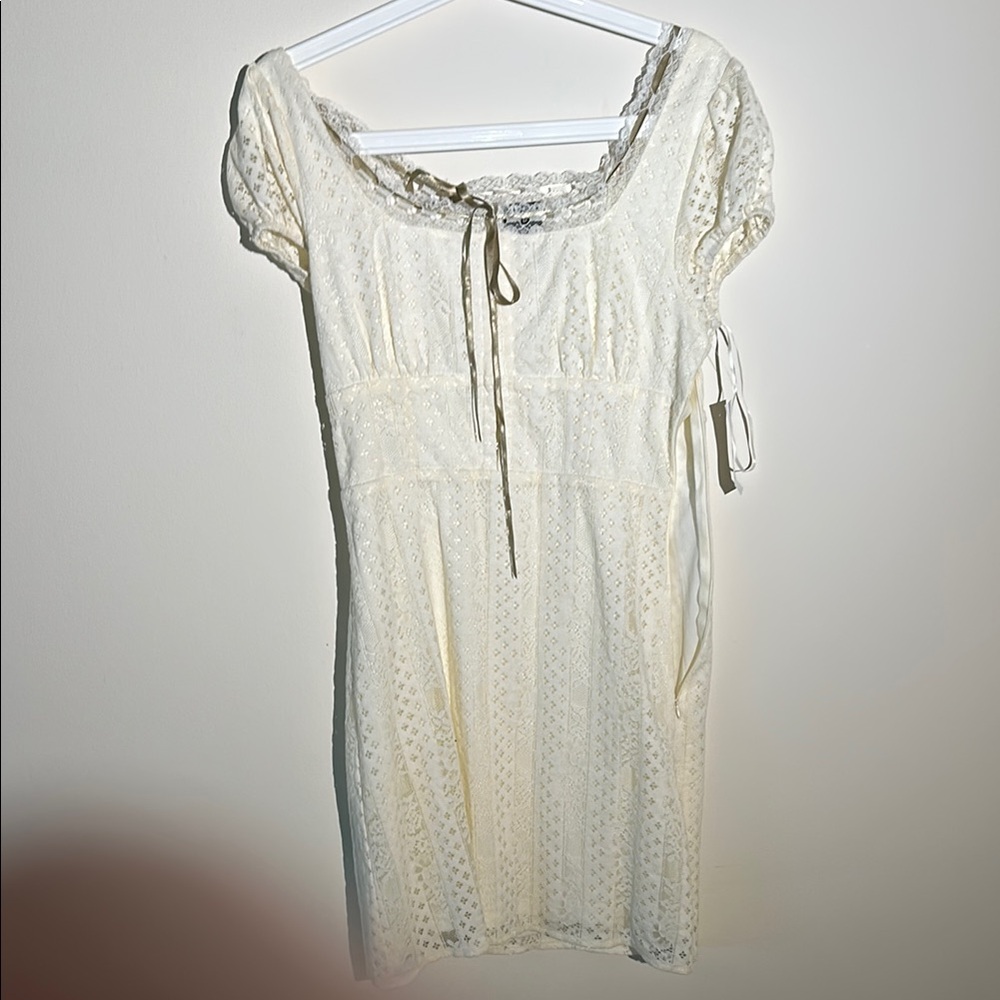 Lace Ivory Dress with Ribbon Detail